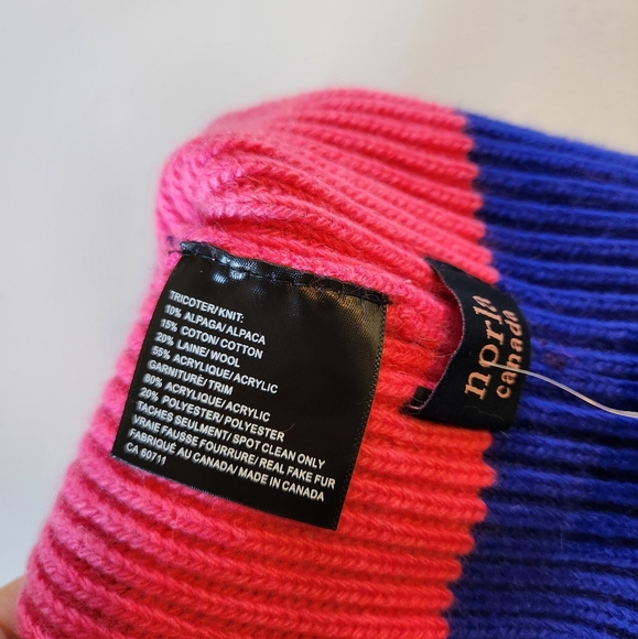 Norla Canada Striped Pink Beanie Touque Winter Hat New NWT Wool Alpaca Cotton - Picture 4 of 4